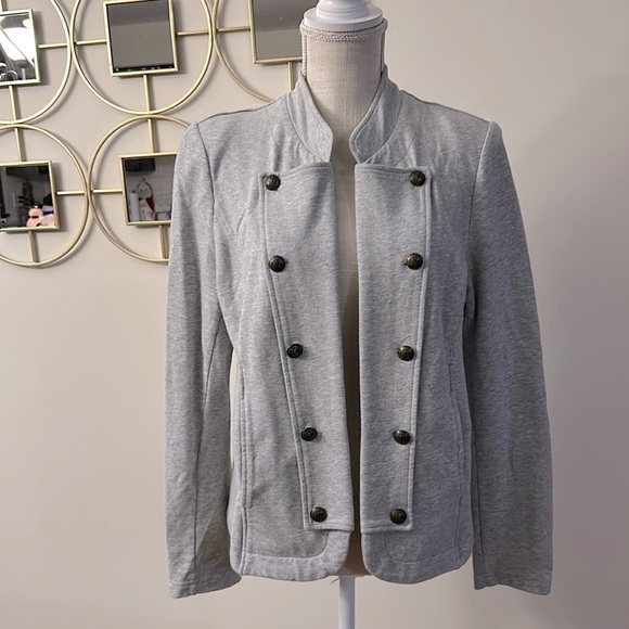 Tommy Hilfiger woman’s gray military band cotton jacket brass style buttons szL - Picture 3 of 15